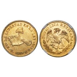 Culiacan, Mexico, 1 escudo, 1857/1CE, rare, NGC AU 58.