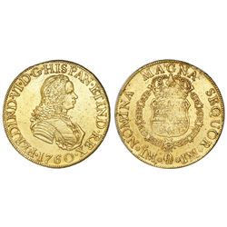 Lima, Peru, bust 8 escudos, Ferdinand VI, 1760JM.