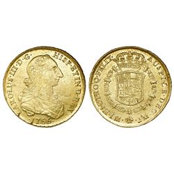 Lima, Peru, bust 8 escudos, Charles III (young bust), 1766JM.