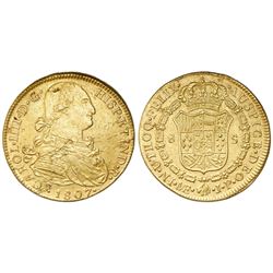 Lima, Peru, bust 8 escudos, Charles IV, 1807JP.