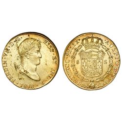 Lima, Peru, bust 8 escudos, Ferdinand VII, 1818JP, ex-Bir.