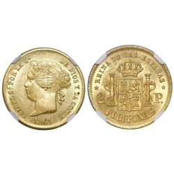 Philippines (under Spain), 2 pesos, Isabel II, 1861/0, NGC AU 58.