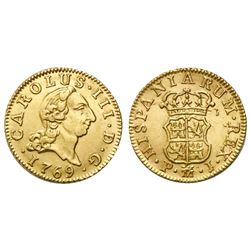 Madrid, Spain, bust 1/2 escudo, Charles III (first bust), 1769PJ.