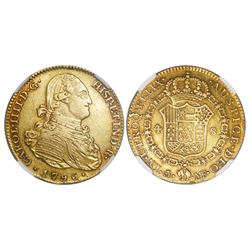 Madrid, Spain, bust 4 escudos, Charles IV, 1796MF, NGC AU 55.