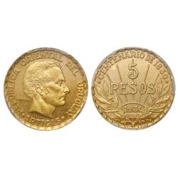 Uruguay (struck at the Paris mint), specimen essai 5 pesos, 1930, PCGS SP64.