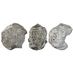 Lot of three Mexico City, Mexico, cob 8 reales, Philip III, assayer D (where visible), Grade 3, with