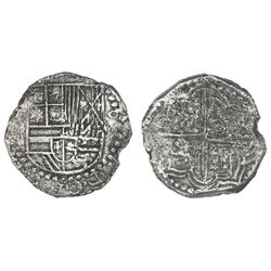 Potosi, Bolivia, cob 8 reales, Philip III, assayer not visible, Grade 2, with HRC replacement tag an