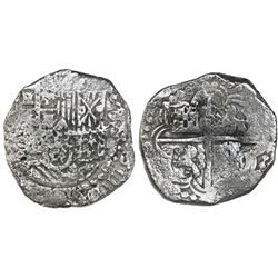 Potosi, Bolivia, cob 8 reales, Philip III, assayer not visible, Grade 2, with HRC replacement tag an