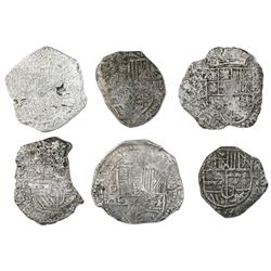 Lot of six Potosi, Bolivia, cob 8 reales, Philip III, various assayers (where visible), Grade 3, wit