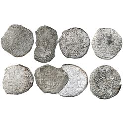 Lot of eight Potosi, Bolivia, cob 8 reales, Philip III, various assayers (where visible), Grades 4 (