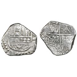 Potosi, Bolivia, cob 4 reales, Philip III, assayer T, Grade 2.