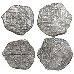 Lot of two Potosi, Bolivia, cob 4 reales, Philip III, assayers not visible, Grade 3.