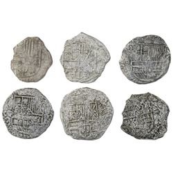 Lot of six Potosi, Bolivia, cob 4 reales, Philip III, various assayers (where visible), Grade 3, wit