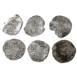 Lot of six Potosi, Bolivia, cob 4 reales, Philip III, assayer not visible, Grade 3, with HRC replace