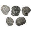 Image 1 : Lot of five Potosi, Bolivia, cob 4 reales, Philip II and III, assayers B (one) and T (four), Grade 4