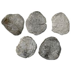 Lot of five Potosi, Bolivia, cob 4 reales, Philip III, assayers not visible, Grade 4, certificates m