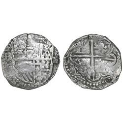 Potosi, Bolivia, cob 2 reales, Philip III, assayer RL (curved leg), Grade-2 quality but Grade 3 in d