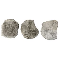 Lot of three Mexico City, Mexico, cob 8 reales, Philip III, assayers not visible, Grades 3 (two) and