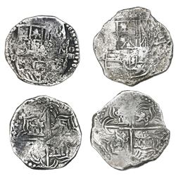 Lot of two Potosi, Bolivia, cob 4 reales, Philip II and III, assayers B and R (curved leg), Grade-2 