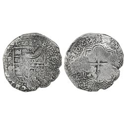 Potosi, Bolivia, cob 8 reales, 1649O, with crowned-(?) countermark on shield.