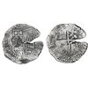 Image 1 : Potosi, Bolivia, cob 8 reales, (16)51E, with crowned-dot-F-dot countermark on shield.