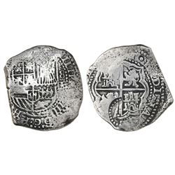 Potosi, Bolivia, cob 8 reales, (1651-52)E, with crowned-(?) countermark on cross.