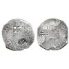 Image 1 : Potosi, Bolivia, cob 8 reales, (1649-52)(O or E), with crowned-dot-F-dot countermark on shield.