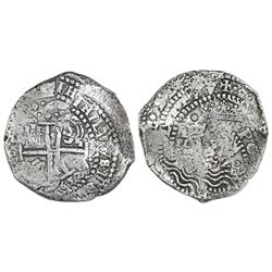 Potosi, Bolivia, cob 8 reales, 1652E, Transitional Type V/B mule, rare.