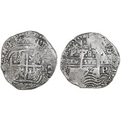 Potosi, Bolivia, cob 8 reales, 1654E.