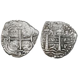 Potosi, Bolivia, cob 2 reales, 1652E Transitional, McLean Type IV, rare.