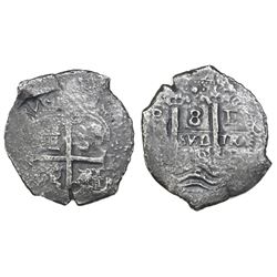 Potosi, Bolivia, cob 8 reales, 1678E.