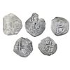 Image 1 : Lot of five Potosi, Bolivia, cob 4 reales, Charles II, assayers C and V, various dates (where visibl