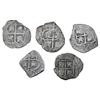 Image 1 : Lot of five Potosi, Bolivia, cob 2 reales, Philip IV and Charles II, various dates and assayers.