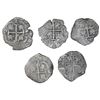 Image 1 : Lot of five Potosi, Bolivia, cob 2 reales, Philip IV and Charles II, various dates and assayers.