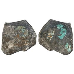 Mexico City, Mexico, cob 8 reales "greenie" (encrusted as found), Philip V, assayer not visible.