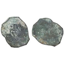 Mexico City, Mexico, cob 8 reales, Philip V, assayer not visible, uncleaned as found.