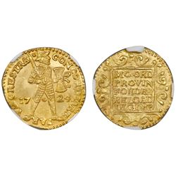 Utrecht, United Netherlands, gold ducat, 1724, NGC MS 63 / Akerendam.