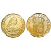 Image 1 : Santiago, Chile, bust 4 escudos, Ferdinand VI, 1750/5J, NGC UNC details / saltwater damage / La Luz.