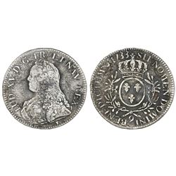 France (Rennes mint), ecu, Louis XV, 1733, mintmark 9.