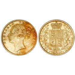 Great Britain (London, England), gold sovereign, Victoria (young bust), 1863, die 24.