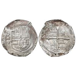 Mexico City, Mexico, cob 2 reales, Philip III, assayer F (pre-dated style), NGC AU 53.