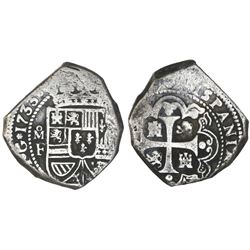 Mexico City, Mexico, klippe 8 reales, 1733F, cob planchet.