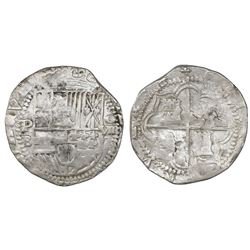 Potosi, Bolivia, cob 8 reales, Philip II, assayer B (3rd period).