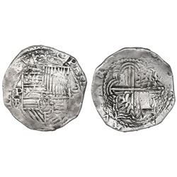 Potosi, Bolivia, cob 8 reales, Philip II, assayer B (5th period), borders of x's.