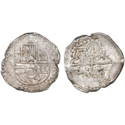 Potosi, Bolivia, cob 8 reales, Philip III, assayer R (curved leg).