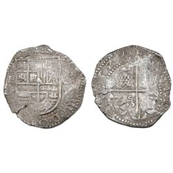 Potosi, Bolivia, cob 8 reales, 1629T, denomination dot-8-dot, fine-dot borders.