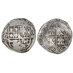 Potosi, Bolivia, cob 4 reales, Philip II, assayer B (5th period), border of x's on cross side only.