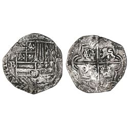 Potosi, Bolivia, cob 4 reales, Philip II, assayer B (5th period), borders of x's.