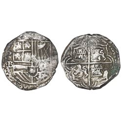 Potosi, Bolivia, cob 4 reales, Philip II, assayer B (5th period), borders of x's.