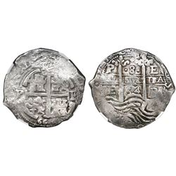 Potosi, Bolivia, cob 8 reales, 1664E, NGC VF 25.